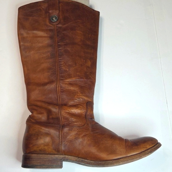 Frye Melissa Double Sole Button Lug Tall Brown Leather Women's Boots - Picture 10 of 16